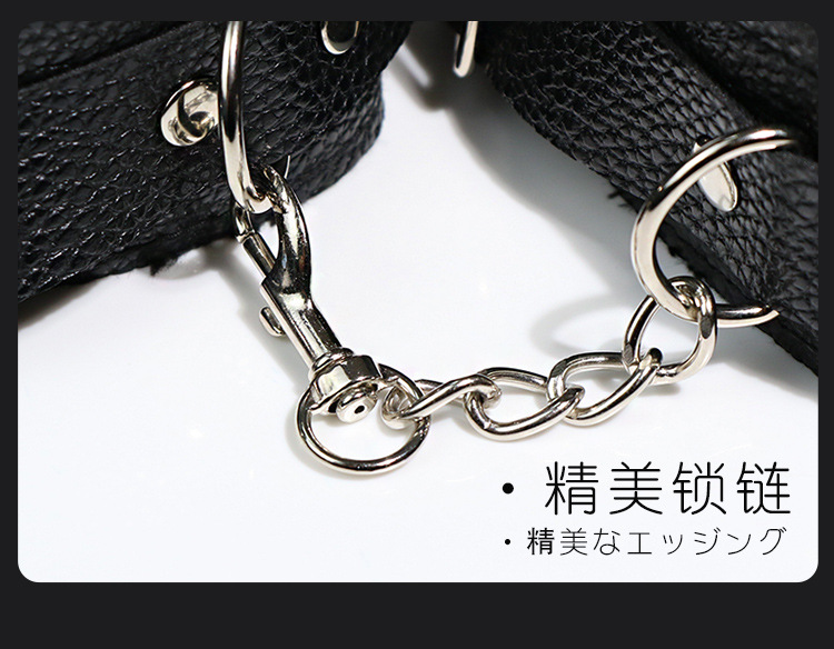 Jiuai SM Hand and Foot Cuffs Set with Neck Cuff and Blindfold, Black PU Leather and Plush — detail image 5