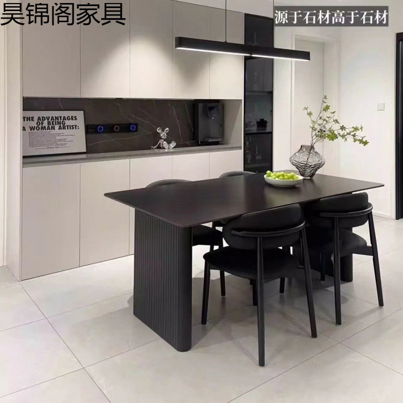 Jmo Modern Simple Black Slate Dining Table and Chair Combination Home Small Apartment Accessible Luxury Rectangular Italian Dining Table