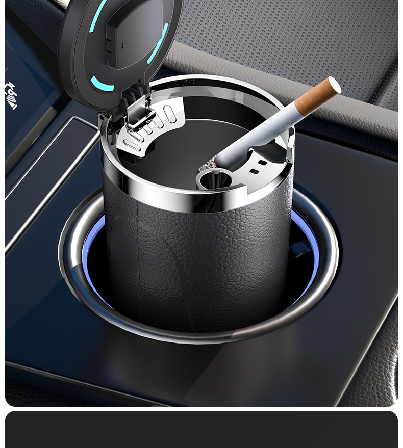 Car Ashtray Car Interior Colorful Led Light with Metal Liner One-Click Opening Car Ashtray Cross-Border