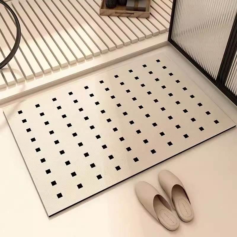 Cream-style Tech Fabric Floor Bathroom Door Mat, Quick-dry Non-slip Toilet Absorbent Mat_voghion.com