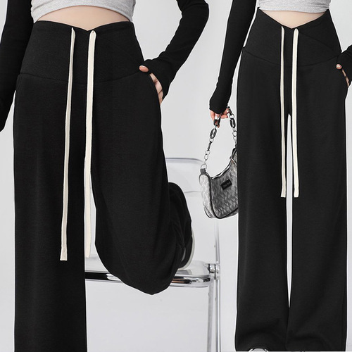 Maternity pants for spring and summer outerwear, wearable after childbirth for autumn and winter, lined for warmth, adjustable elastic waistband, droopy sense, trendy wide-leg pants.