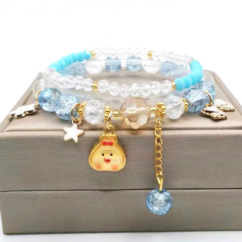 De estilo coreano de cristal-como pulsera de La Pequeña Niña estudiante amor estrella lindo Dudu pollo colgante pulsera