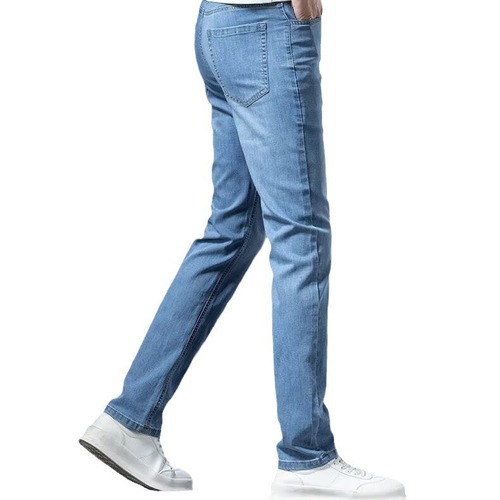 Selected Men's Straight Leg Stretch Jeans - Spring and Summer Casual Long Pants - Washed