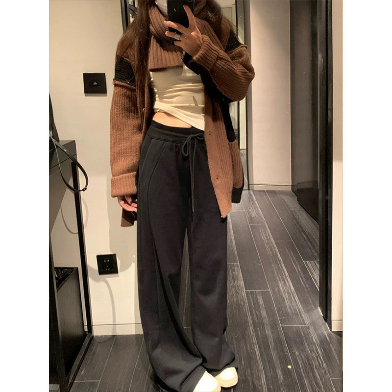 MosesQueen一条过冬百搭慵懒卫裤显瘦垂坠运动裤宽松阔腿休闲长裤|undefined