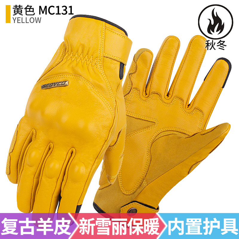 Saiyu retro guantes de cuero genuino de la motocicleta de otoño e invierno a prueba de viento a prueba de agua caliente resistente a la caída de montar Knight guantes de motocicleta