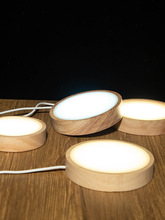 USB插电圆形实木发光底座扩散光款LED台灯水晶白光暖光七彩小夜灯