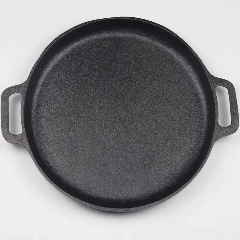 Double-Handle Cast Iron Pancake Pan, Thickened, Rope-Wrapped Handles, Uncoated