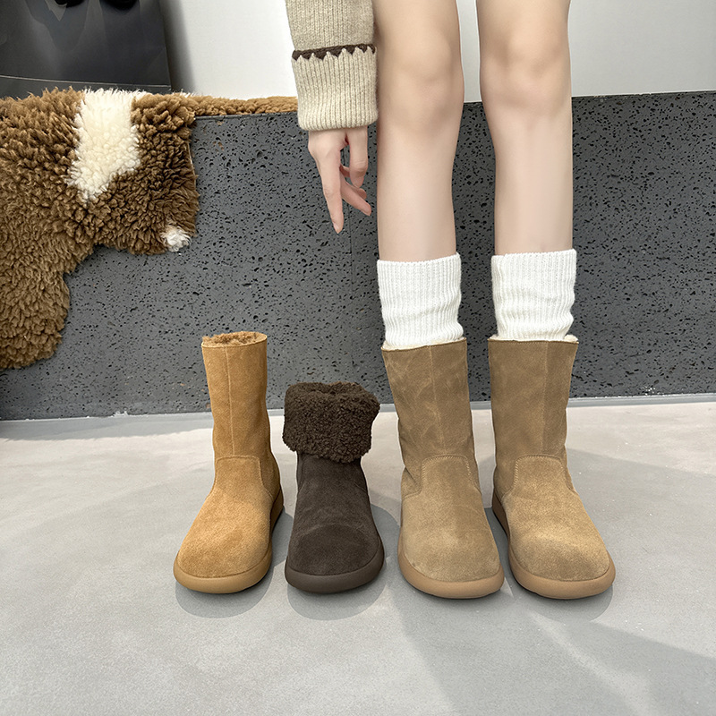 2025冬季新磨砂皮大头两穿雪地靴女加绒保暖厚底后搭扣勃肯棉靴子