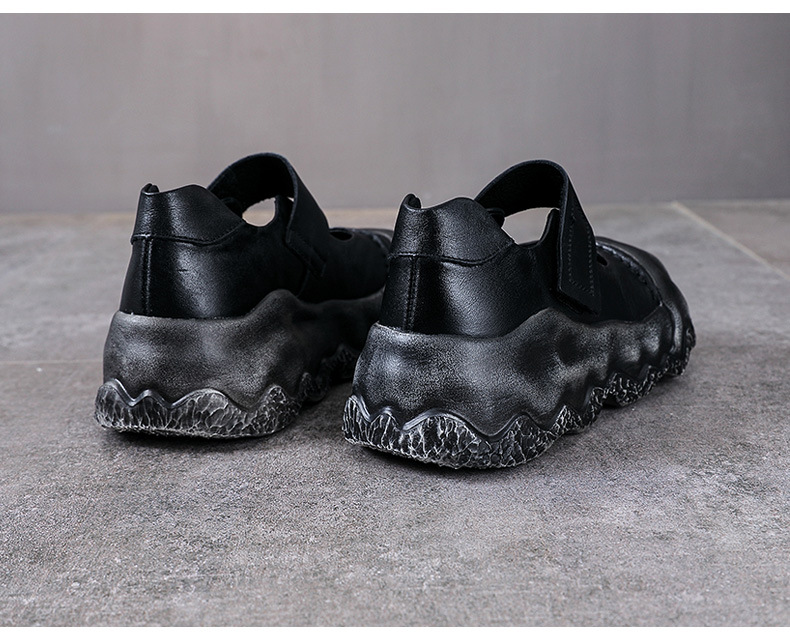 Giày Mary Jane nữ đế dày da bò cổ điển quai ngang Velcro — Màu nâu chi tiết 12