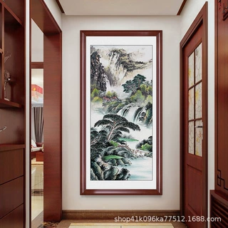 山水画客厅挂画中式水墨画办公室壁画国画过道走廊入户玄关装饰画