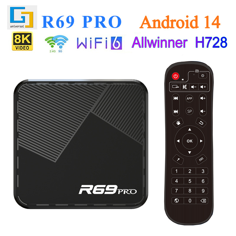 Foreign trade R69 PRO set-top box home H728 Android 14 Bluetooth TV box 8K HD TV box wholesale