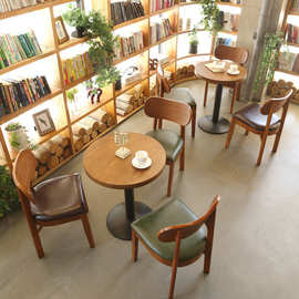 复古怀旧西餐厅咖啡厅桌椅组合酒店实木奶茶店甜品店茶餐厅餐桌椅
