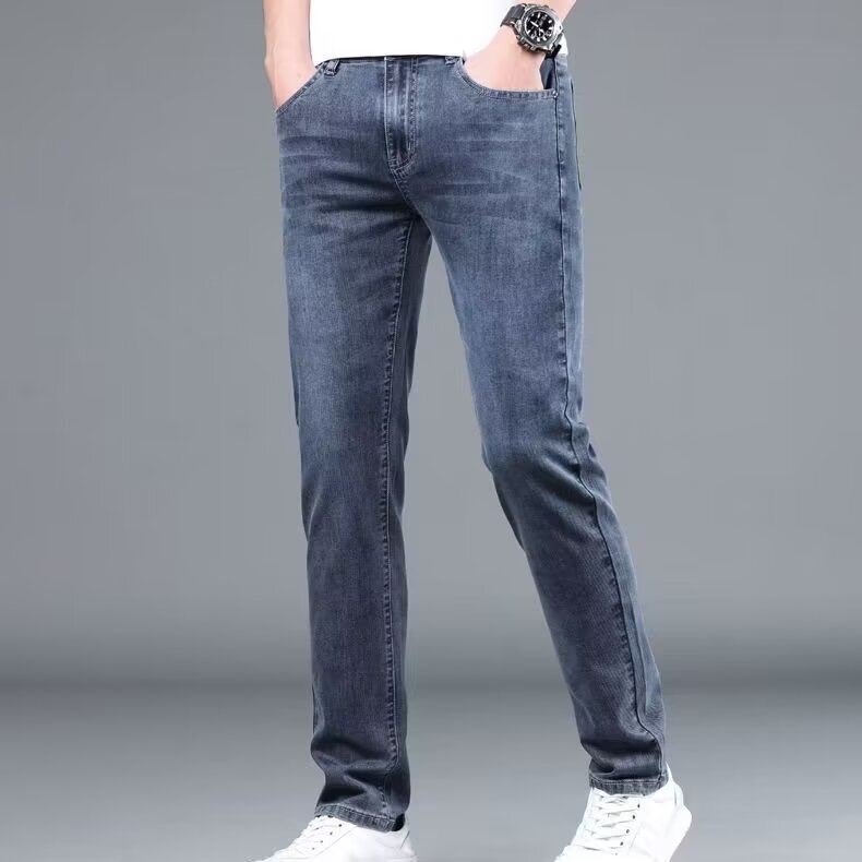 Spring and Summer New Light-Colored Stretch Pants Men's Jeans Slim Loose Straight Trendy Versatile Casual Long Pants