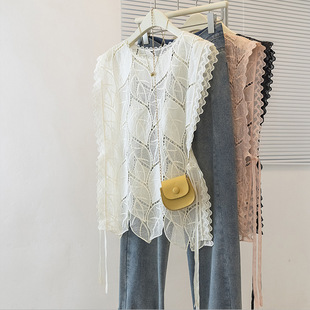 Actual Shot of Plus Size Women's New Korean Style High-End Trendy Hem Design Slimming Slimming Slightly See-Through Sleeveless Top