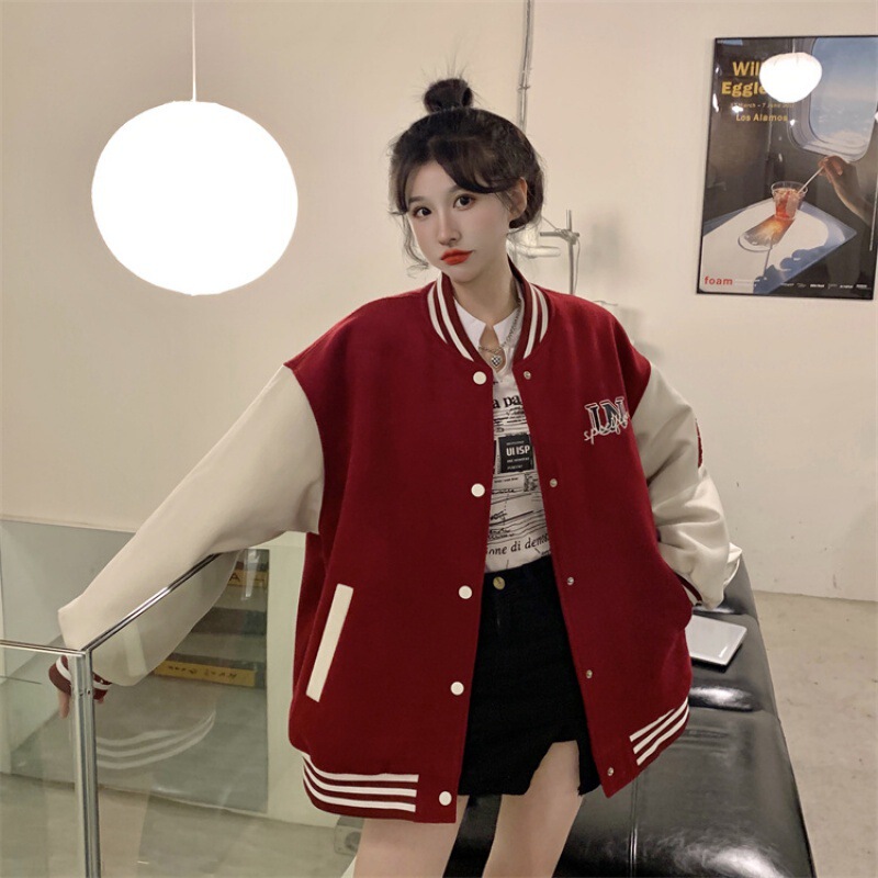 American Retro Forest Style Baseball Uniform for Women 2024 Autumn and Winter Preppy Style Thickeneded Jacket Loose Jacket Versatile