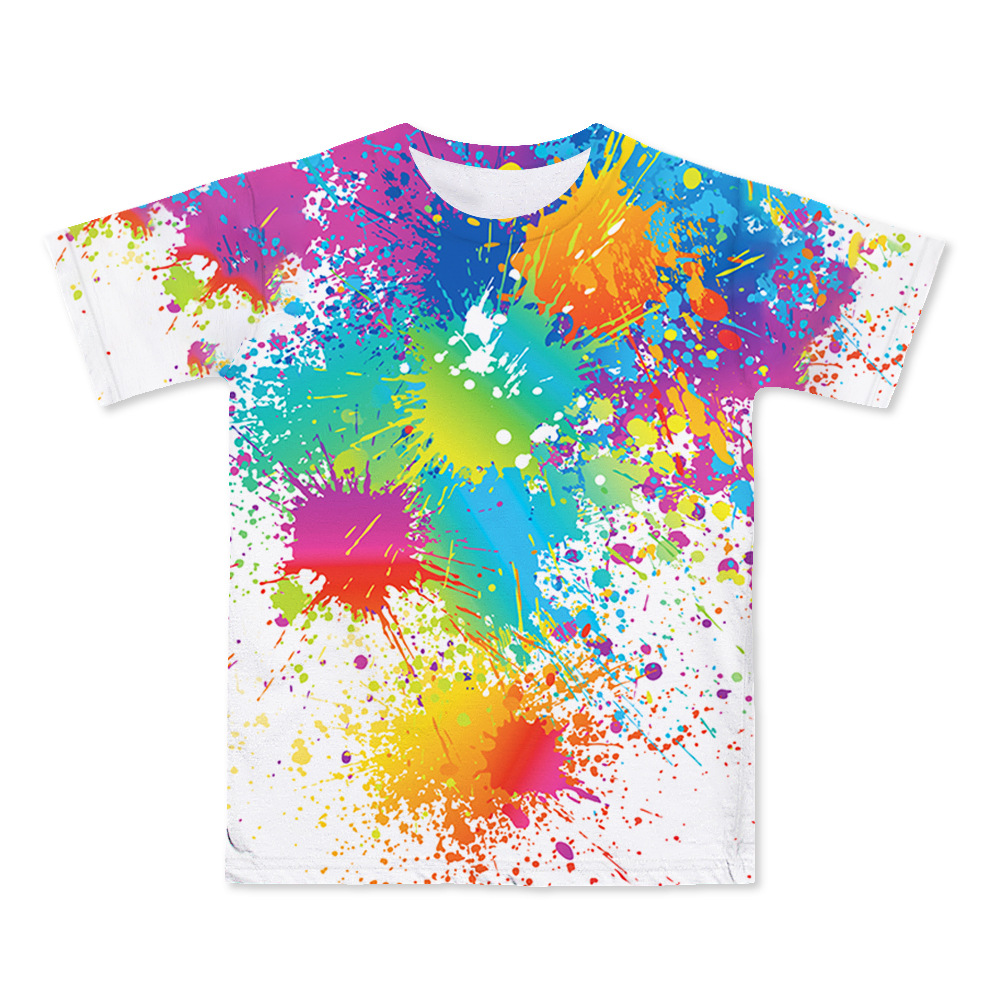 Camiseta de manga corta holgada de verano con pigmento de siete colores para niños, con estampado digital 3D de comercio exterior transfronterizo.