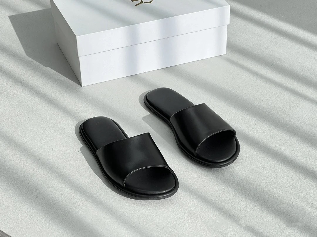 Minimalistische Flache Damen-slipper Aus Leder Und Samt_voghion.com