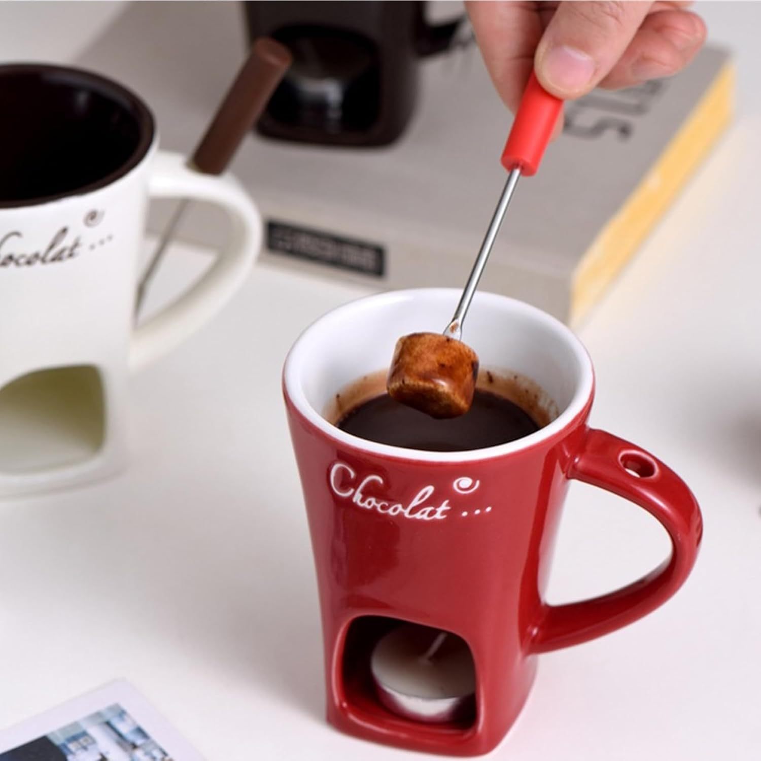 Caldera de chocolate caliente taza de cerámica taza y tenedor helado taza de queso queso regalo para los amantes