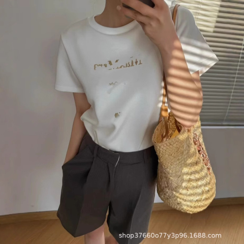 26 New Summer Fashion Brand Mx Classic Letter Gold Camel Print Stylish Casual Versatile Short-Sleeve Women's T-Shirt 26 New Summer Fashion Brand Mx Classic Letter Gold Camel Print Stylish Casual Versatile Short-Sleeve Women's T-Shirt