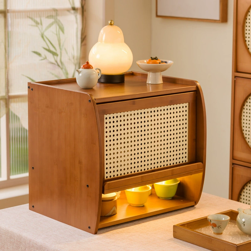 Japanese table storage system from natural wood, tea set