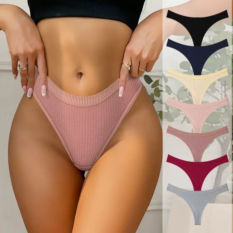 跨境性感螺纹内裤女欧美女士内裤运动无痕低腰女式棉内裤三角短裤