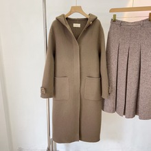 90澳洲羊毛！YC7557韩版时尚ins连帽中长款双面呢大衣 不退不换