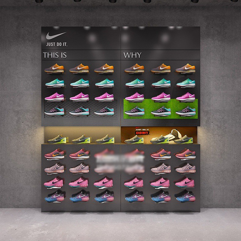 Tienda de ropa estante de exhibición gabinete de exhibición de pared Zapatero tienda de zapatilla de deporte estante centro comercial tienda de zapatos estante de zapatos