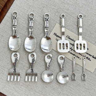 Creative Ancient Silver Knife, Fork, and Spoon Alloy Pendant DIY Beaded Accessory Phone Chain Decoration Accessory from Ali