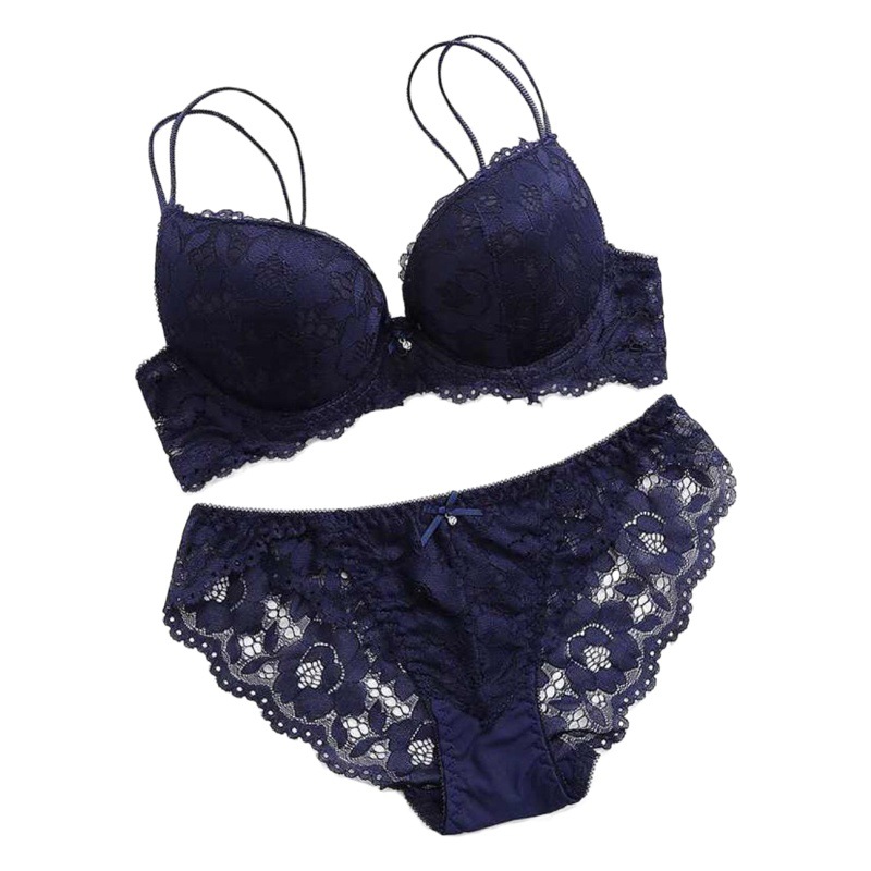 Ventas directas de la fábrica las mujeres europeas y americanas sexy encaje sujetador traje ropa interior belleza volver profundo V pequeño pecho push up cómodo transpirable