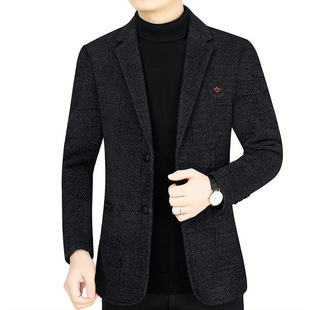 Business Casual Suit Men's Autumn and Winter Thickened Dad's Winter Chenille Jacket Top Middle-aged Men's Wool Suit