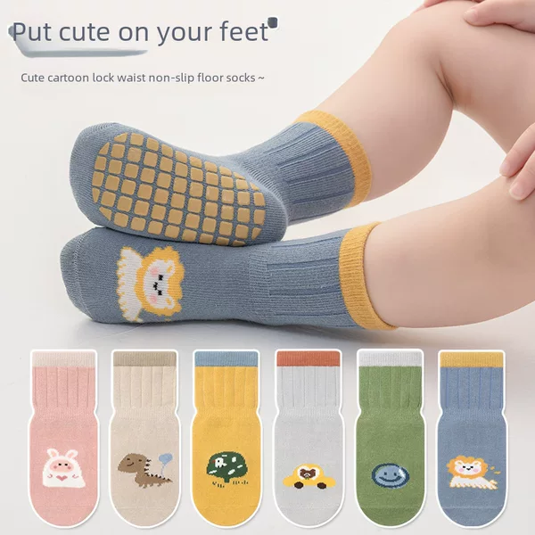 Popular Large-Area Dispensing Baby Trampoline Socks for Infants, Boys and Girls, Floor Socks, Cartoon Lock Waist Straight Socks