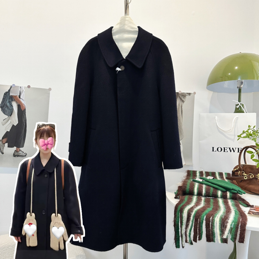 In Stock/Stay-At-Home Girl F*N Collection Coat Retro Lapel Mid-Length Double-Sided Woolen Coat Jacket for Women