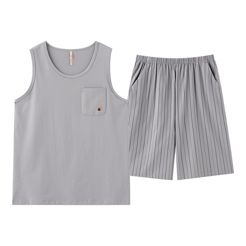 Pijama de hombre de verano modelo chaleco sin mangas delgado ropa casera casera papá suelta tamaño grande se puede usar fuera