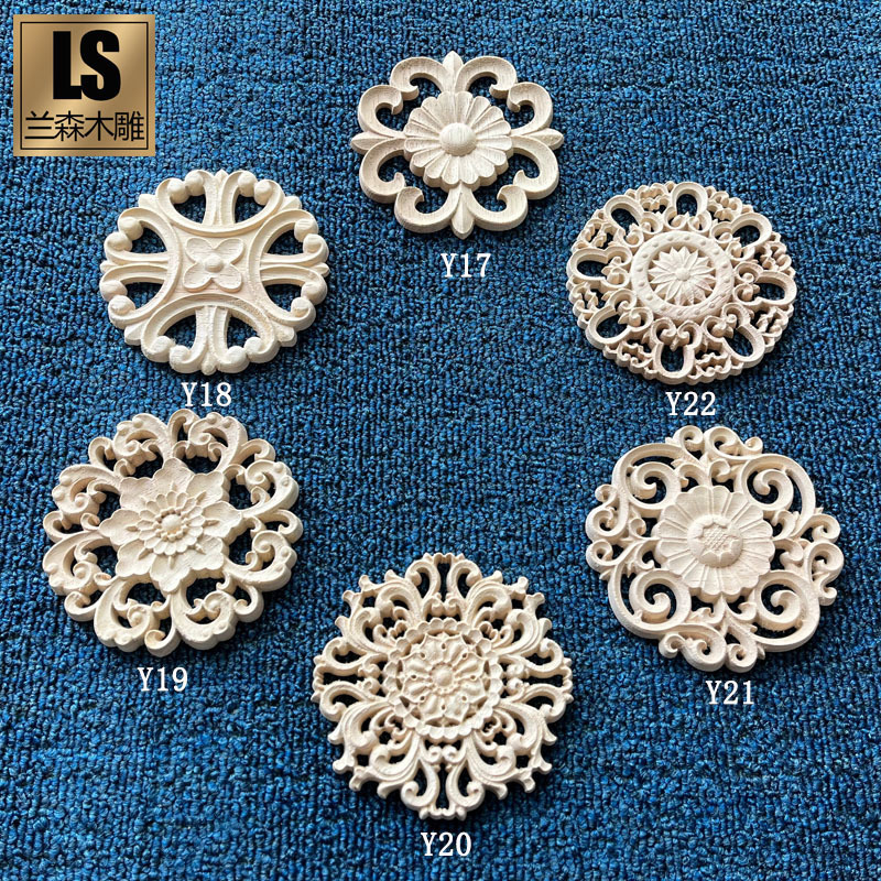 東陽木彫り蘭森彫刻実木装飾部品キャビネットドア欧米風装飾丸花透かし花片円盤|undefined
