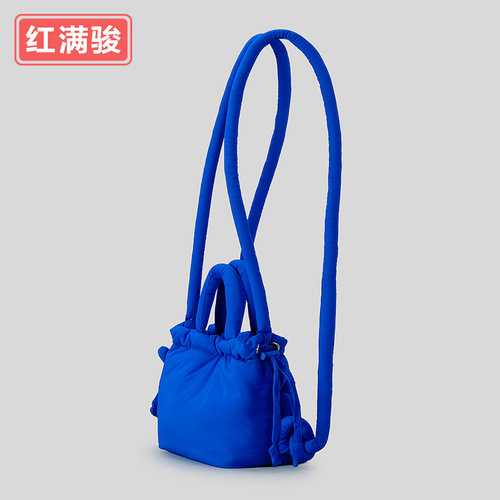 春夏新款充棉尼龙单肩斜挎包女柔软轻便褶皱背包绑绳小号手提包