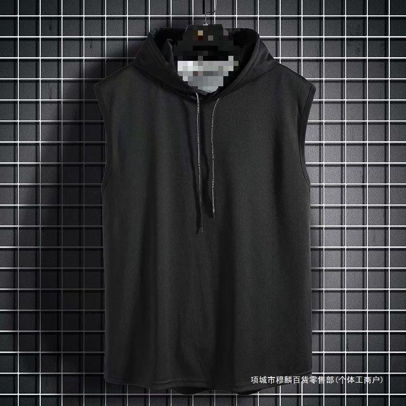 Summer Hooded Vest for Men, Seamless Sports Fitness Sleeveless T-Shirt, Loose Versatile Casual Sportswear Hoodie