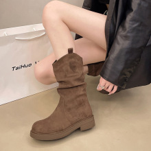 秋冬季厚底马丁靴女鞋新款小个子显瘦百搭靴子弹力绒面短靴6051-2