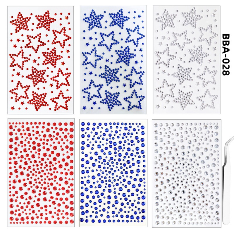 New Foreign Trade Independence Day Red, Blue, and Silver Main Image Five-Pointed Star Diamond Stickers Party Face Stickers Scrapbook Materials DIY