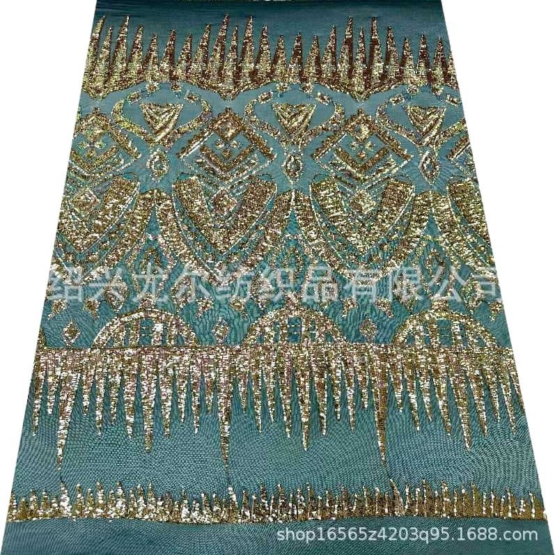 Polyester Ammonia elastic mesh large flower position fashion evening dress 3mm sequin embroidery foreign trade retro golden pearl embroidery