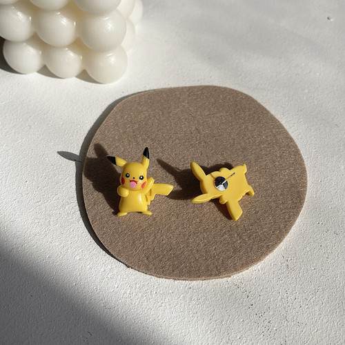 Acrylic Pikachu Earrings for Girls and Kids - Cute Japanese and Korean Style S925 Stud Earrings for Children - No Hole Earrings