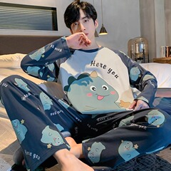 メンズパジャマ長袖春と秋の漫画ティーンエイジャープラスサイズプラスサイズ男性学生ルーズホームウェアセット