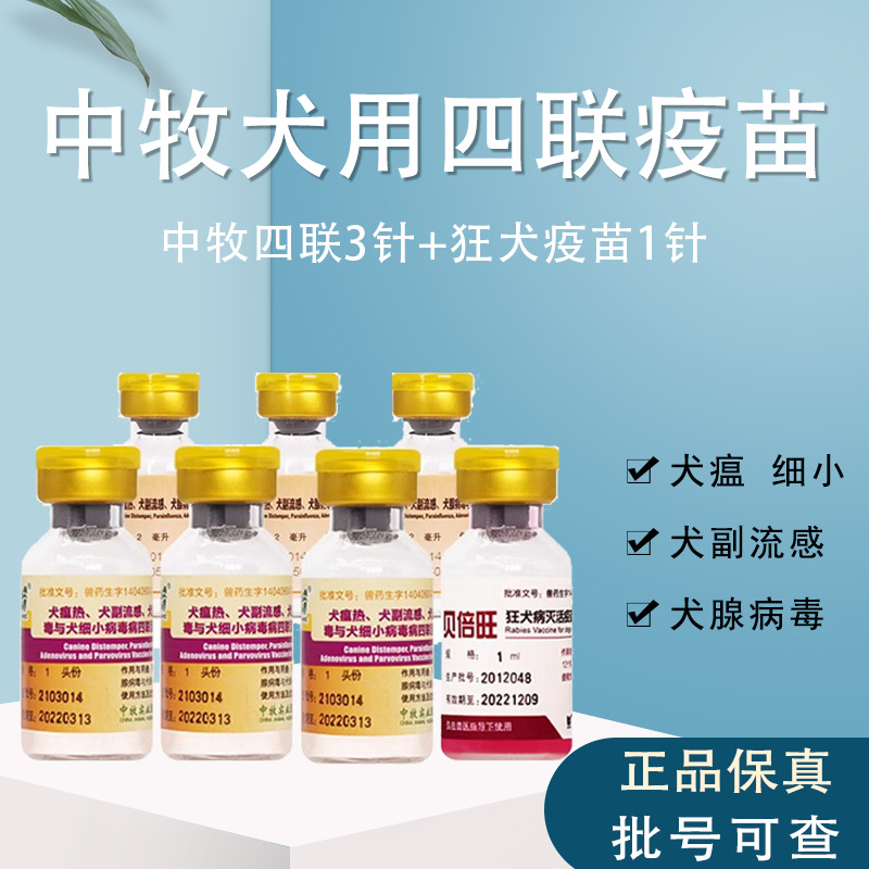 中牧国产狗狗四联疫苗预防细小犬瘟流感疫苗套餐针成幼犬全套批发