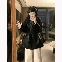 甜酷风黑色皮衣外套女春秋新款收腰气质显瘦中长款风衣夹克上衣潮