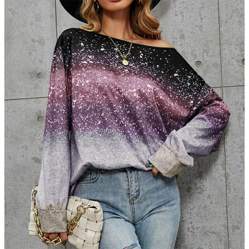 Fashion Gradient Color Spandex Polyester Round Neck Long Sleeve Regular Sleeve Printing T-shirt