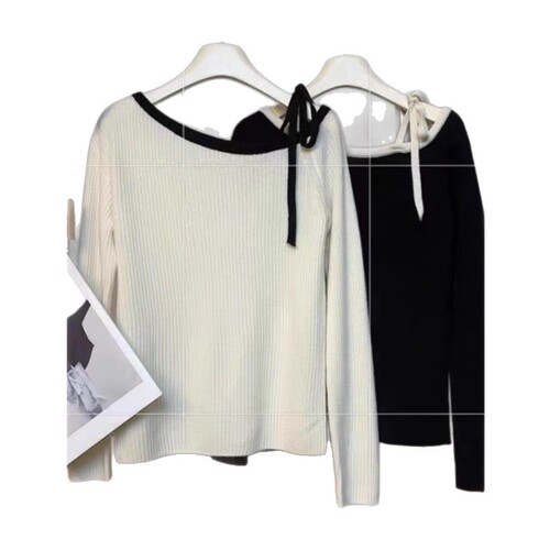 Korean-style minimalist gentle temperament off-shoulder knit sweater for women, European version 2025 early autumn new slimming women