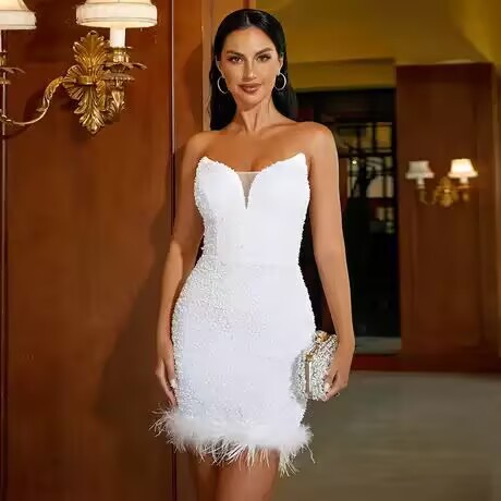 Europa y los Estados Unidos comercio exterior Amazon AliExpress damas nuevo vestido de noche brillante esquinilla bolsa de pecho vestido de noche corto