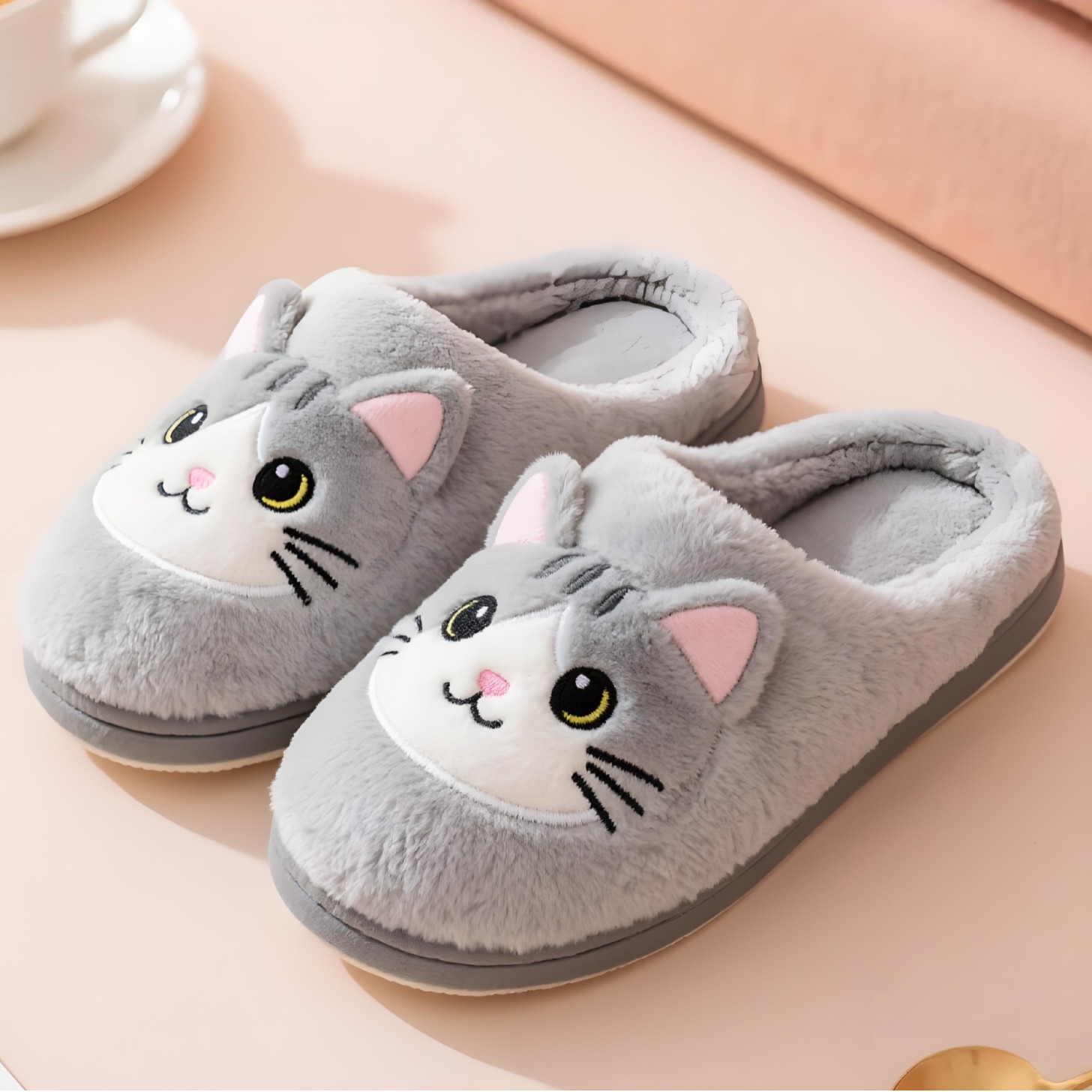 2025时尚冬季保暖居家猫咪棉拖鞋，棉拖鞋工厂，棉拖鞋定制生产
