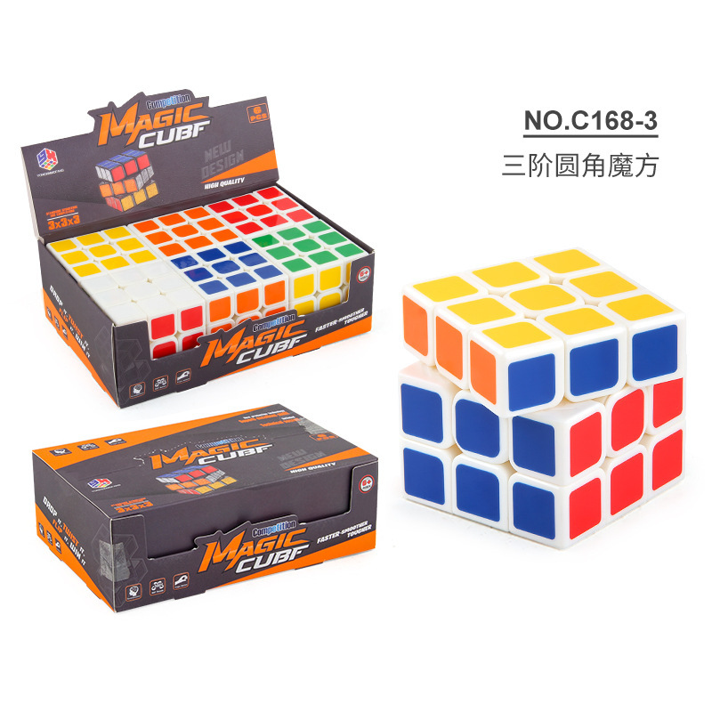 C168 - 3 redondeado de fondo blanco sin resorte caja de exhibición de cubo de Rubik 6 en 396.2g