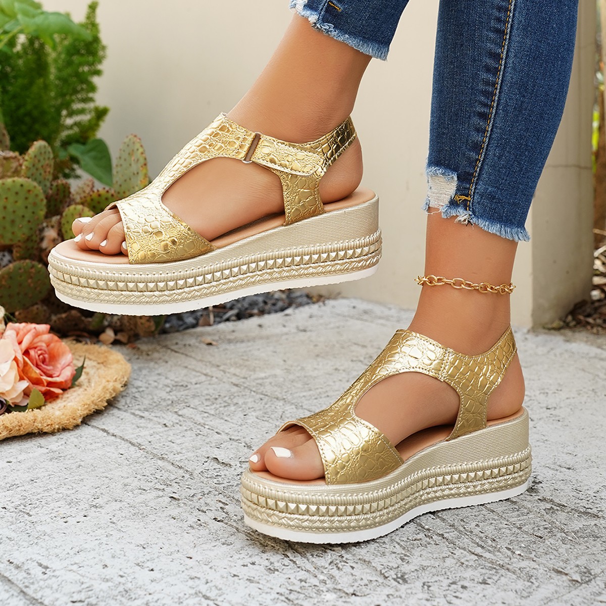 Women's Wedge Sandals Summer New Style Plus Size European American Style Cross Strap Open Toe Roman_voghion.com