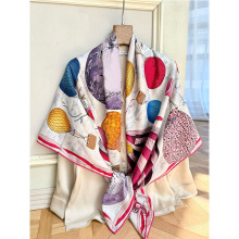 高端真丝羊绒围巾女秋冬季新款热气球丝毛大方巾保暖空调披肩双面